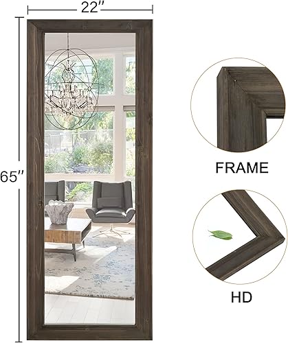 Miniatura 6 de Trvone - Espejo de cuerpo entero con marco de madera maciza espejo de piso con soporte espejo de pared vertical y horizontal para dormitorio sala de