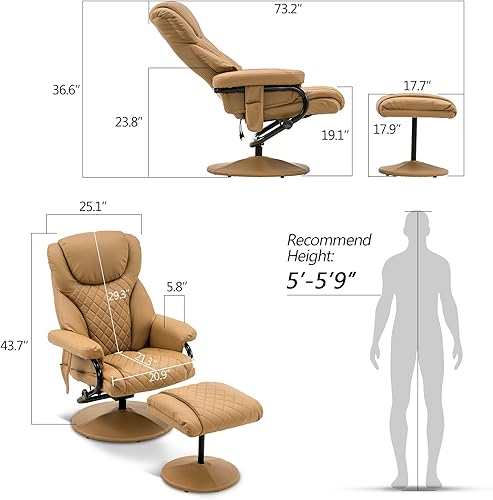 Miniatura 11 de MCombo Silla reclinable con otomana, silla reclinable con masaje, silla giratoria 360 de piel sintética, 4901 (blanco crema) Crema Blanco,Negro