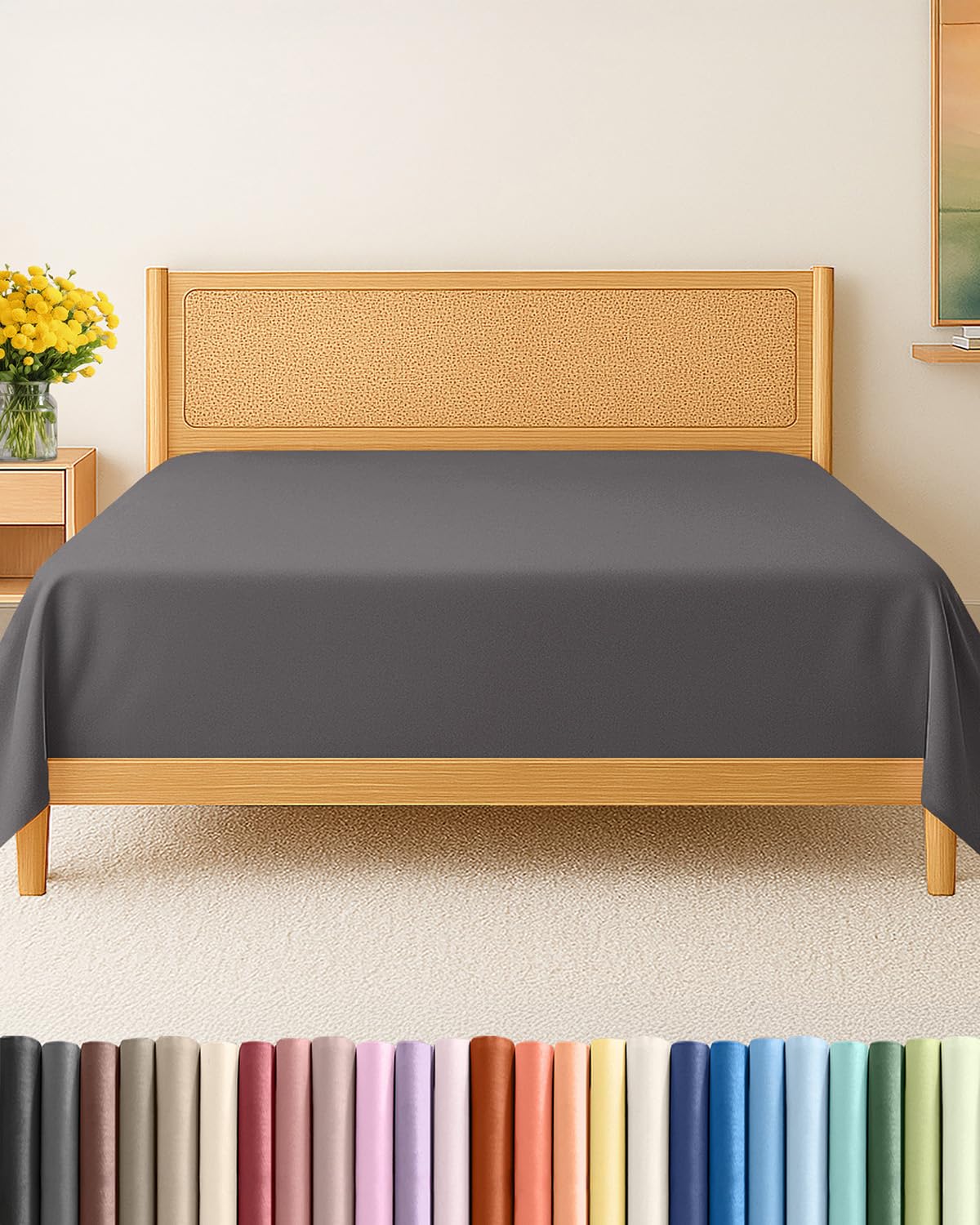 Drap plat California King gris foncé pour une chambre moderne chic