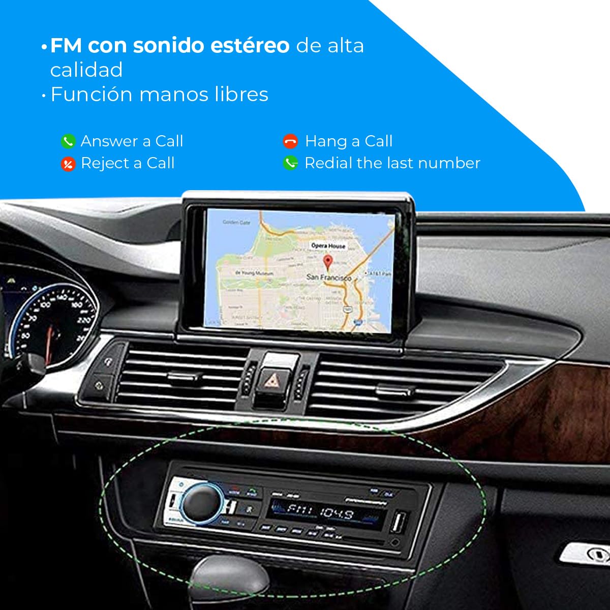 Radio samochodowe NK Auto - 1 DIN - 4x40W - Bluetooth 4.0, AUX, odtwarzacz MP3 i podwójny port USB, dźwięk stereo FM, zestaw głośnomówiący, pilot zdalnego sterowania, wyświetlacz LCD, iOS & Android