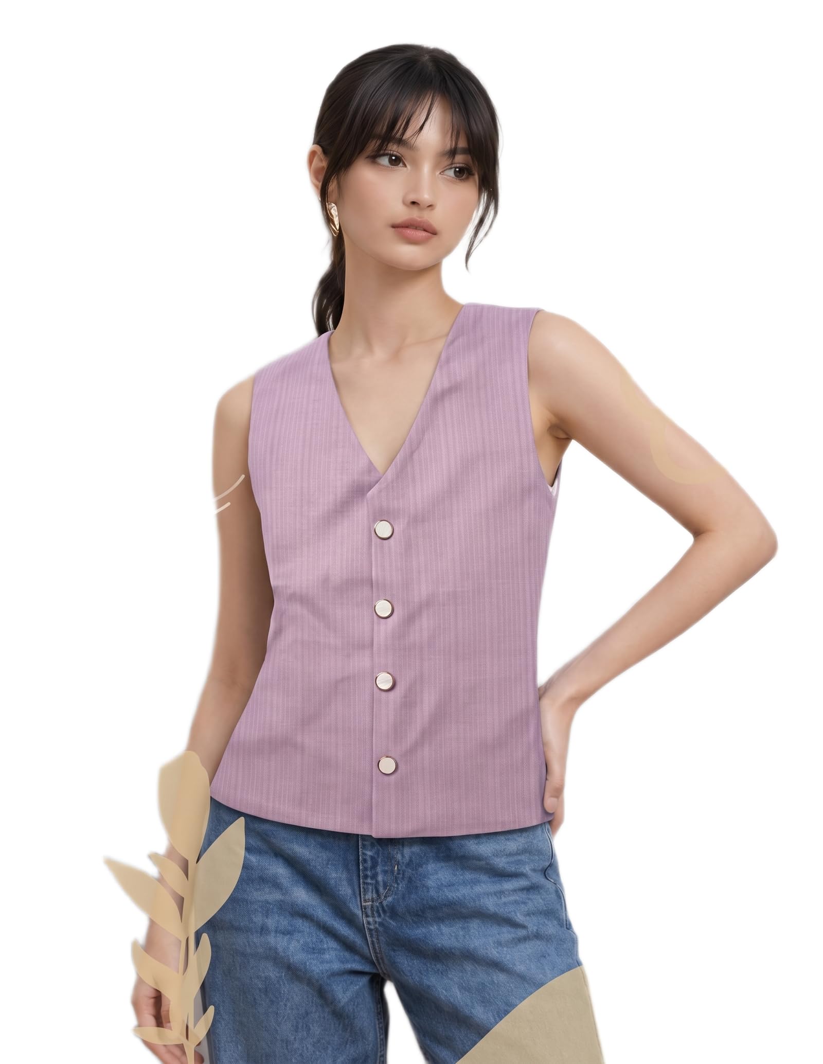 Smart Casual Lavender Waistcoat for Women, Button-Front Sleeveless Vest Top-image-33