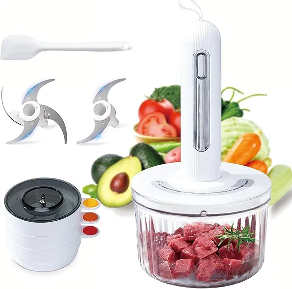 Petyoung Glass Food Processor with 2 Blades and 4 Bowls(1500ml/50 oz Bowl + 3 * 150ml/5 oz Bowl), 80W Cordless Electric Meat Grinder for Meal Prep Baby Food Sauces