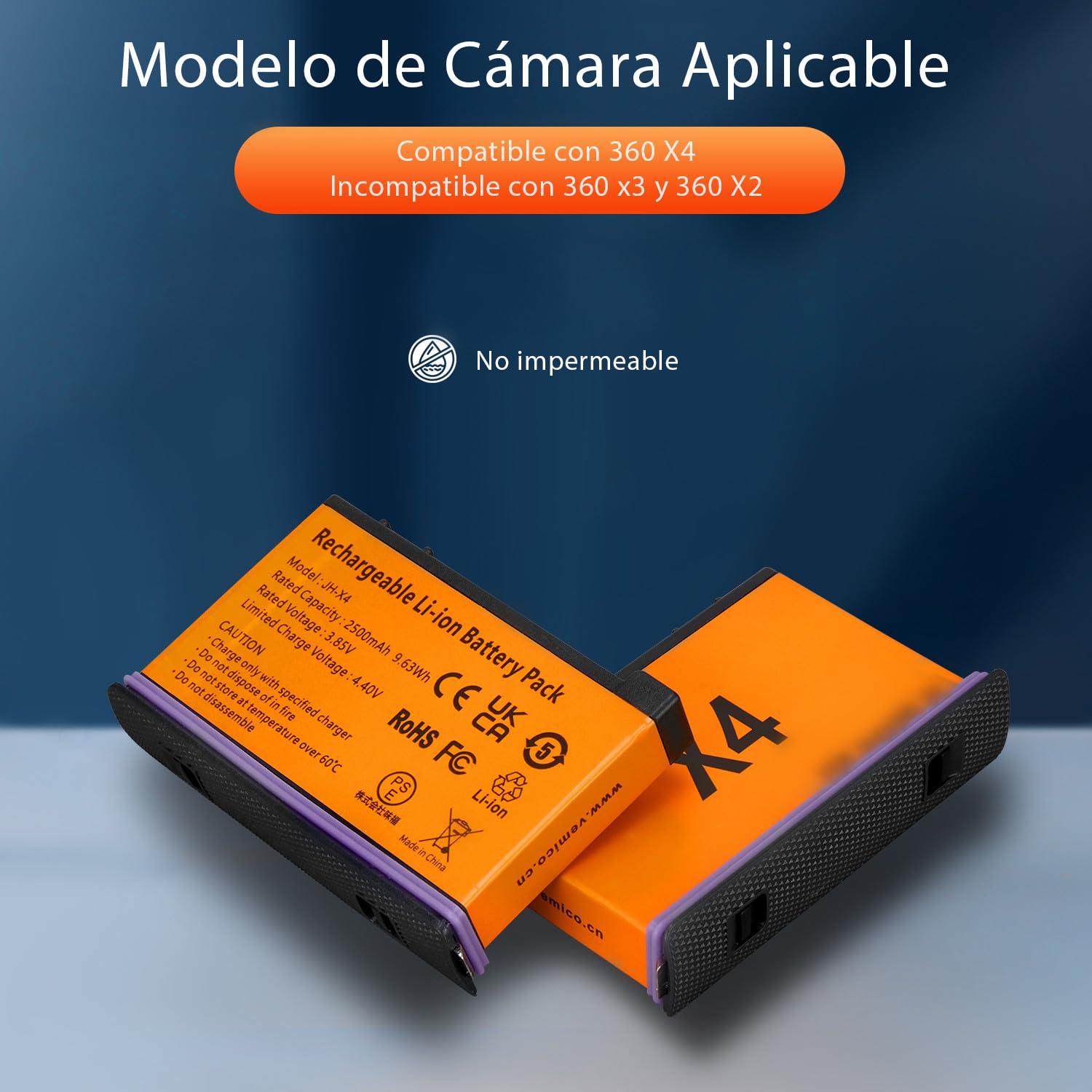 Vemico 360 X4 Batería Cargador Kit 2 x 2500mAh 360 One X4 Baterias | USB-C 3-Canales LED Cargador para 360 One X4 Cámara de Acción