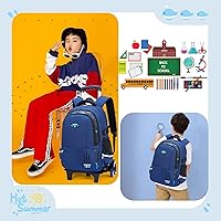 Vista 3 de Mochila con ruedas elementales de color sólido, estampado de camuflaje para niños, Azul, Mochilas Daypack
