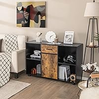 Vista 3 de Armario de buffet con almacenamiento, aparador industrial con puerta y cajón, buffets y aparadores de madera, armario de almacenamiento de credenza