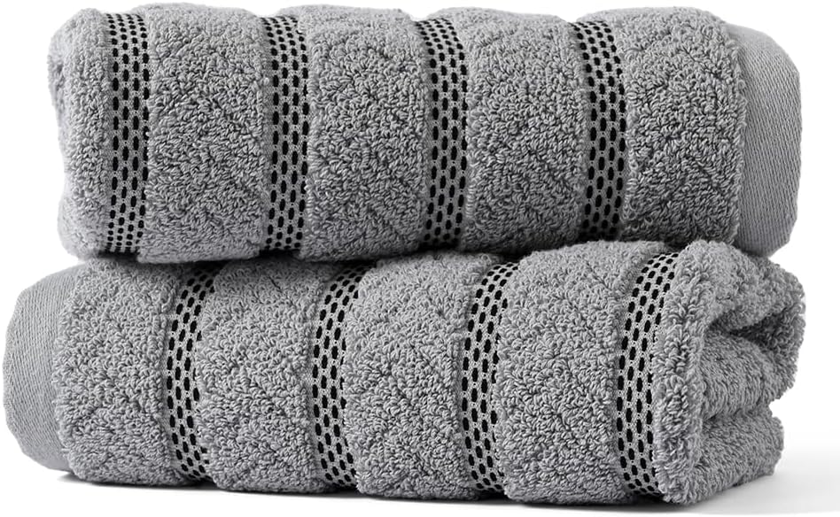 sense gnosis Light Grey Jacquard Ribbed Striped Decorative Hand Towel Luxury Soft Absorbent 100% Cotton Bathroom 2 PC Hand Towel Set 13 x 29 Inch - Image 3