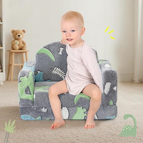 Miniatura 2 de Silla y sofá grueso y cómodo para niños, sofá plegable de felpa suave 2 en 1 para niños, sofá convertible a tumbona para niños pequeños