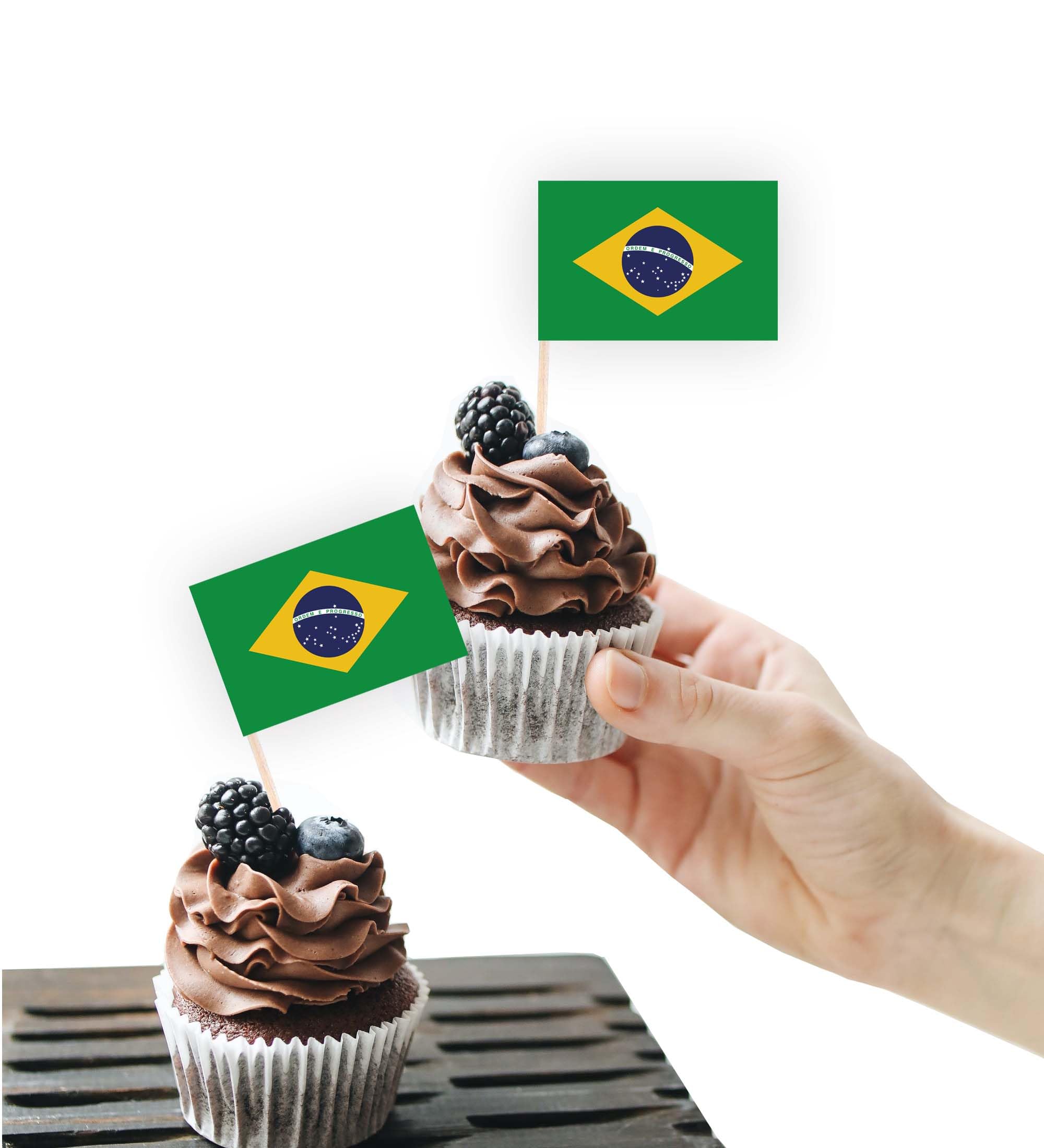 100PCS Brazil Flag Cake Topper,Brazilian Cupcake Stand For Party Decoration Supplies — image 1