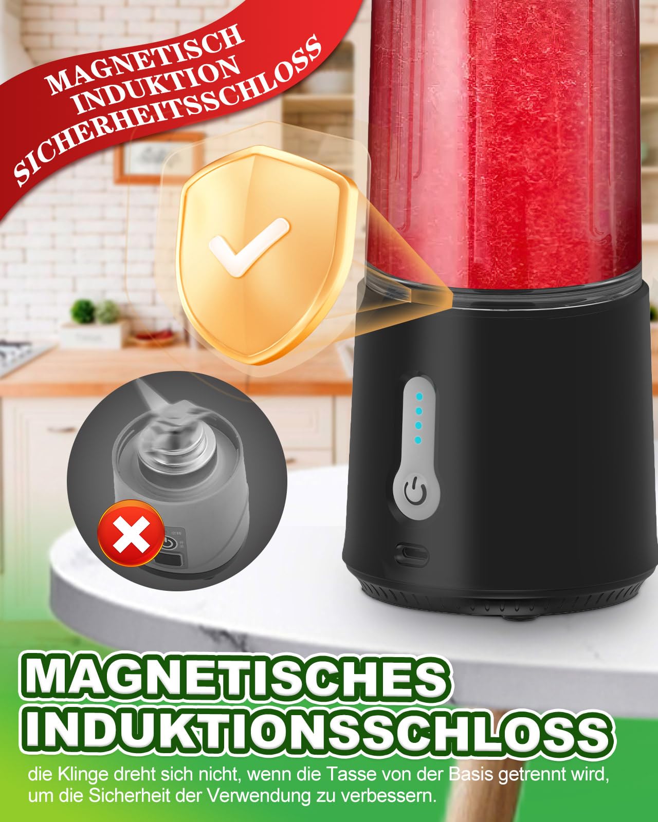 STORMIX BLENDER – Blender Portable Sans Fil – 6 Lames Acier Inoxydable – 150W Puissant & Rapide – Smoothies, Shakers, Glace Pilée – 600ml – USB-C