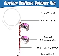Vista 2 de Walleye Spinner Rig Kit, paquete de 5 arneses sobre orugas Walleye Rig pre-aparejado plataformas de cebo vivo Colorado spinners cuchillas giratorias
