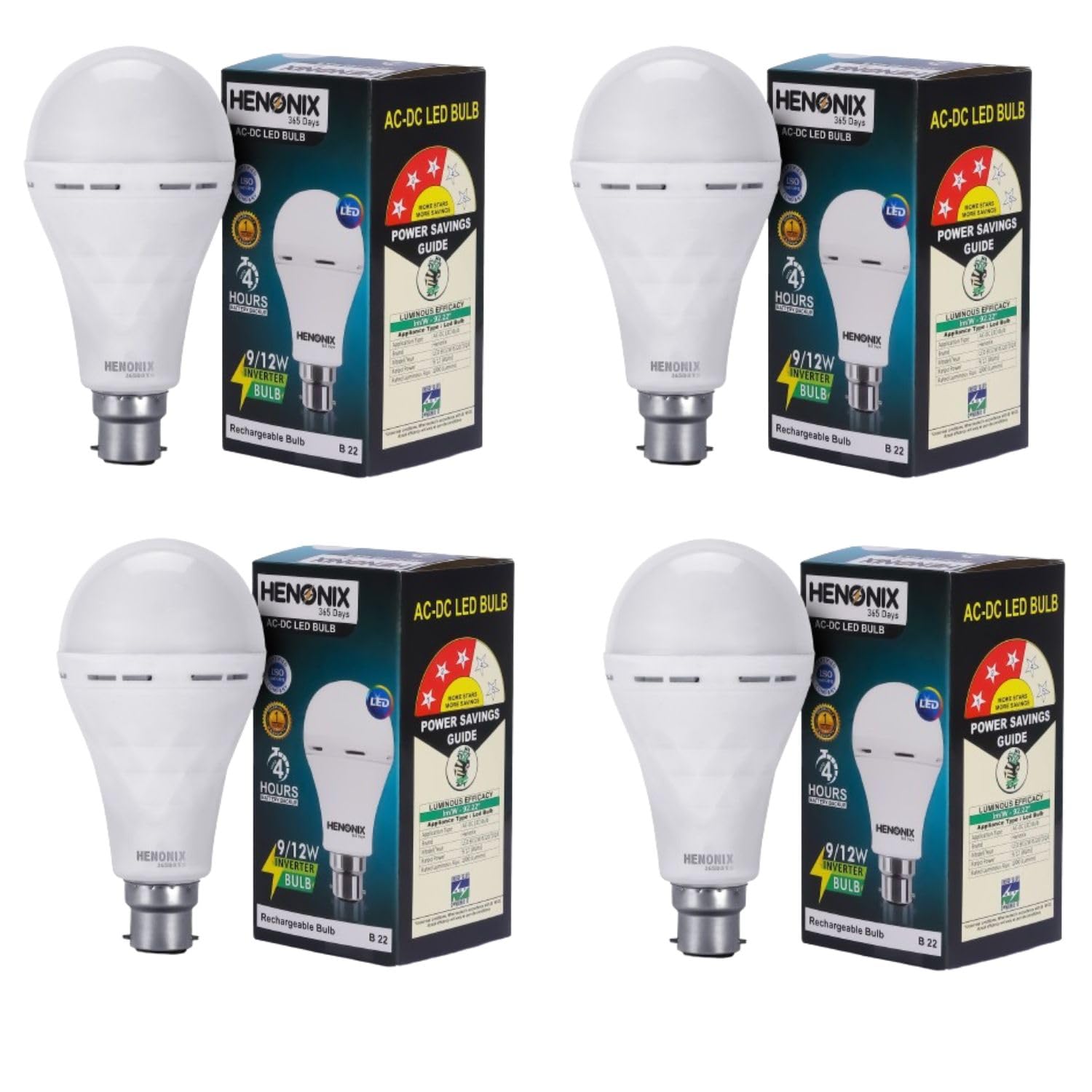 HENONIX 365 DAYS 12 Watt Rechargeable Light Bulb, Pp Matte Finish Body, Emergency Light, Led Bulb Light, Pack Of 4, B22D (B0D92BJ4VS) Amazon Price History, Amazon Price Tracker