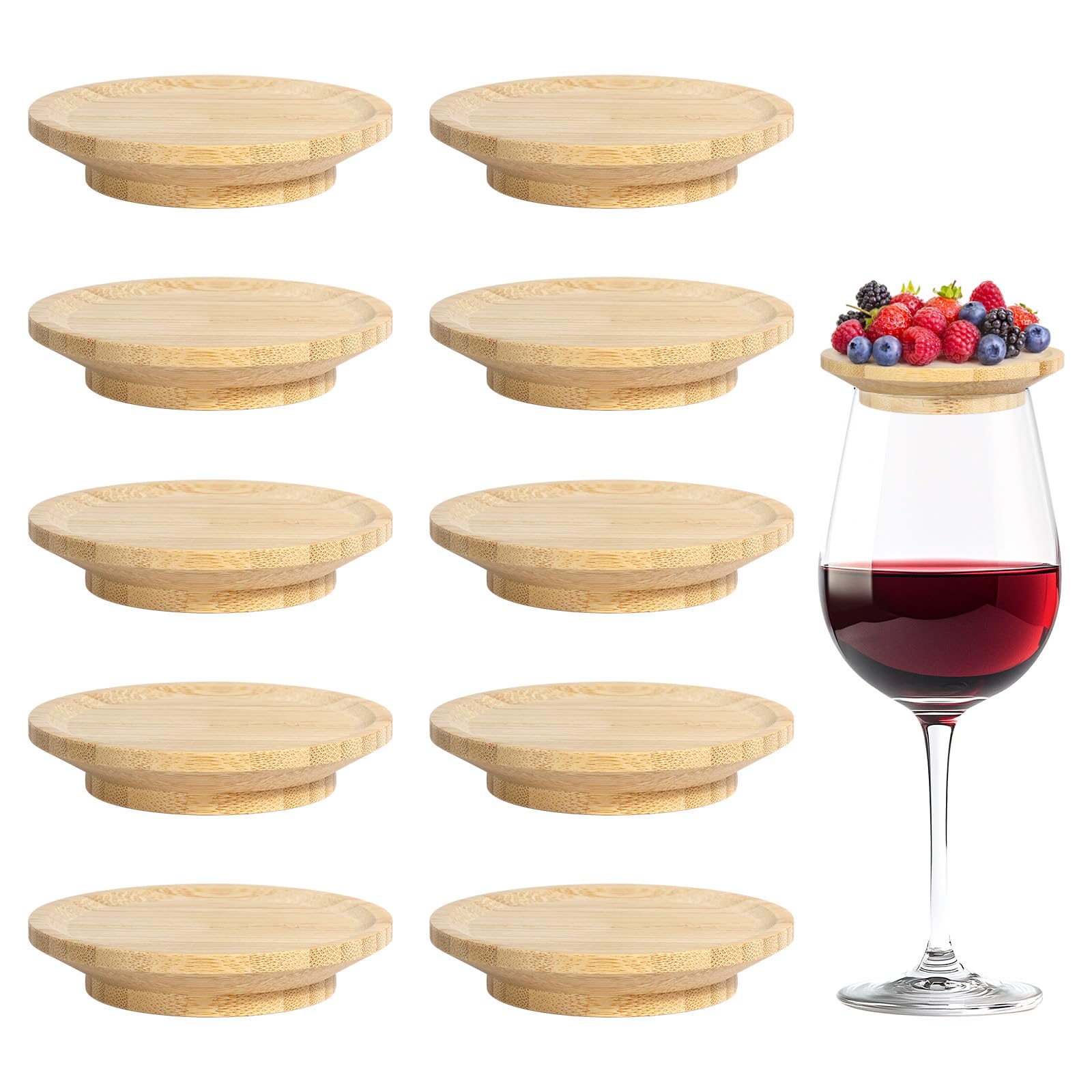 10er-Set Weinglas-Deckel mit Snack-Funktion in Gelb – Vielseitiger Holzdeckel für Gläser als Servierplatte, Aus Bambus, Doppelfunktionsuntersetzer Für Party, Garten & Festliches