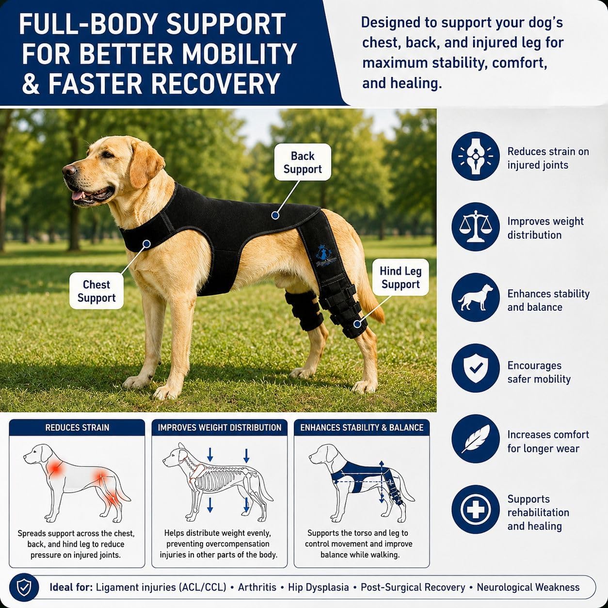 Dog Rear Knee Brace for Small & Medium Breeds, Adjustable Hind Leg Support for ACL/CCL Injury Recovery, Joint Stability, Ligament Protection & Injury Prevention (S)