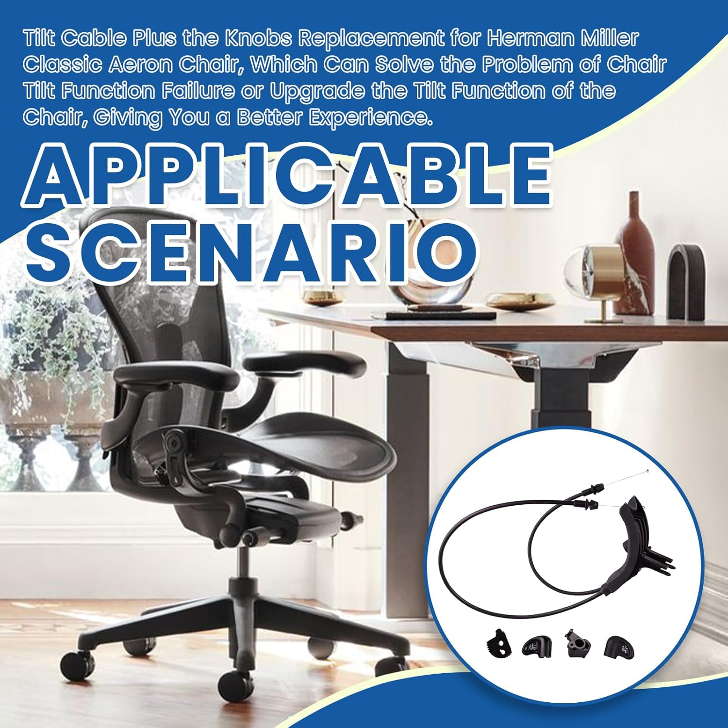 Tilt Limiter & Forward Rear Tilt Cable Kit Compatible with Herman Miller 1996-2016 Classic Aeron Chair,Fits for Size A,B,C