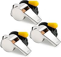 Vista 1 de Whistle - Paquete de 3 silbatos deportivos de metal para entrenadores, árbitros deportivos con cordón, silbatos de entrenador para adultos, silbatos