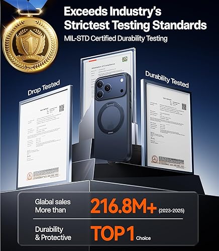 Miniatura 6 de TORRAS MoonClimber - Funda transparente diseñada para iPhone 14 Pro con soporte, soporte de metal, no amarillea, protección militar contra caídas de