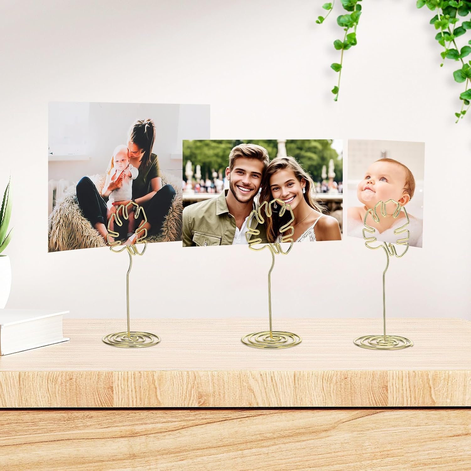 Gold Table Number Holders Stands, 8pcs Small Place Card Holders, 1.5''X3.7'' Tables Picture Holders for Wedding Graduation Reception Restaurant Home Photo Picture Office Memo