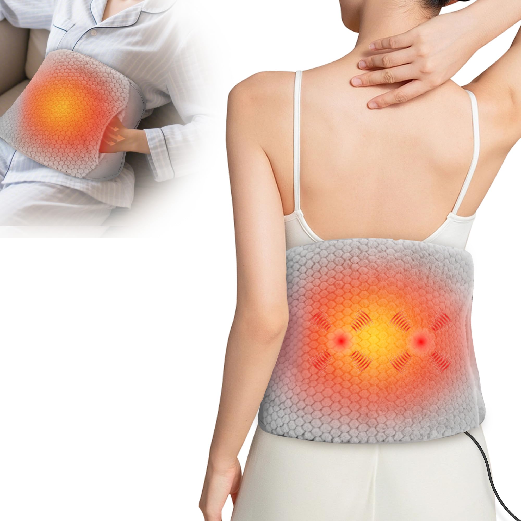 COMFIER Ceinture chauffante de Massage Contre Les maux de Dos, Sangles réglables de 87 à 146 cm, Ceinture chauffante avec 3 Modes, 3 intensités, avec minuterie