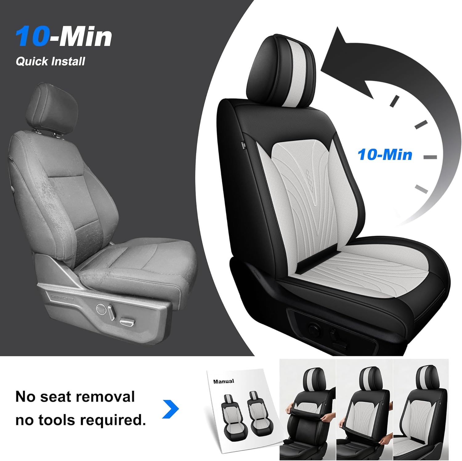 DISUTOGO Custom Seat Covers for Toyota Camry 2025 2026 LE,SE,XSE,XLE, Waterproof Faux Leather Seat Protector fit for Camry Full Protection&Compatible Airbags(5 Seats,Black&Grey)