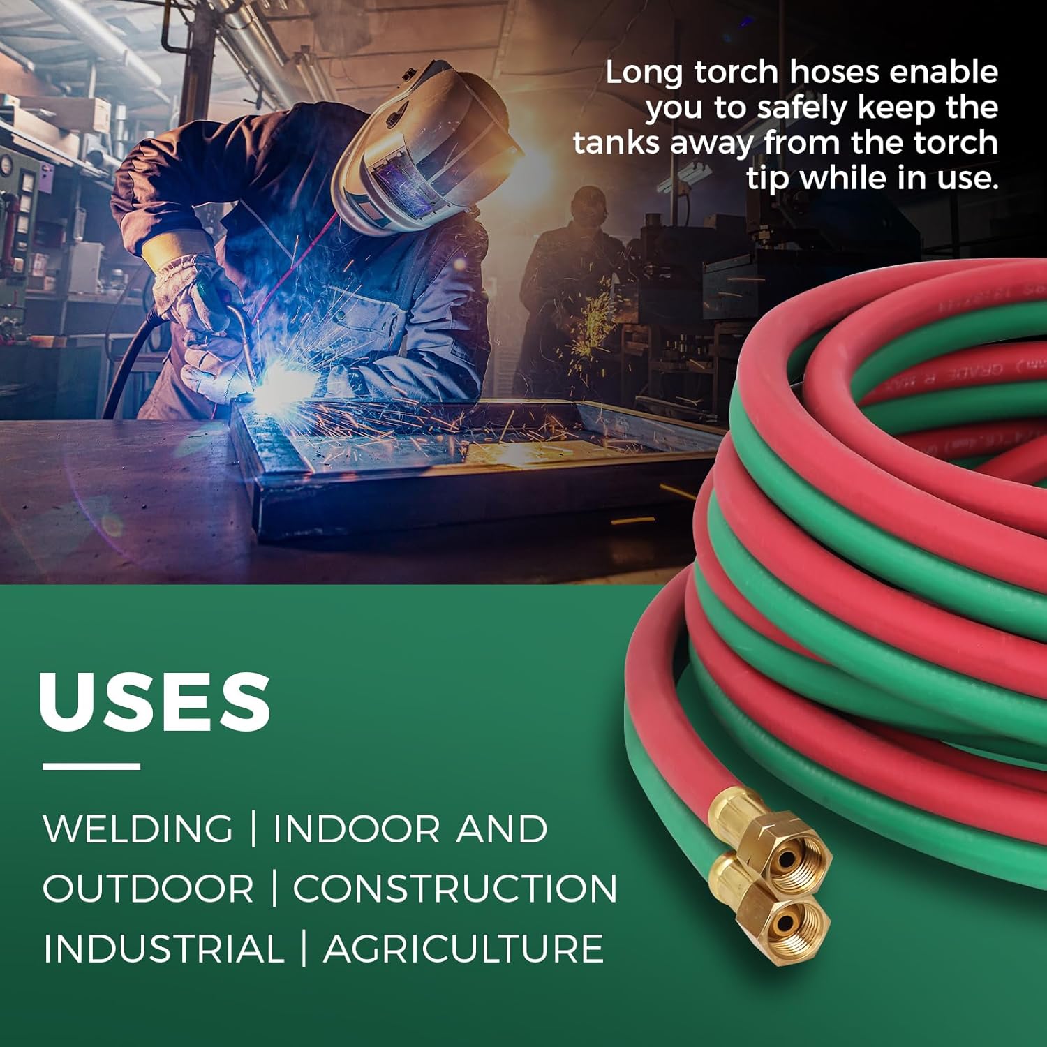 Acetylene Hose 1/4-Inch × 25 Feet with 9/16"-18 B fittings,Torch Hose,Grade R (50 Feet)