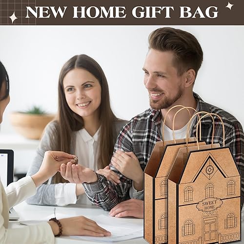 Miniatura 5 de Cholemy 50 bolsas de regalo con forma de casa, bolsas de regalo de papel con asas, regalos para agentes inmobiliarios, bolsas de papel kraft para