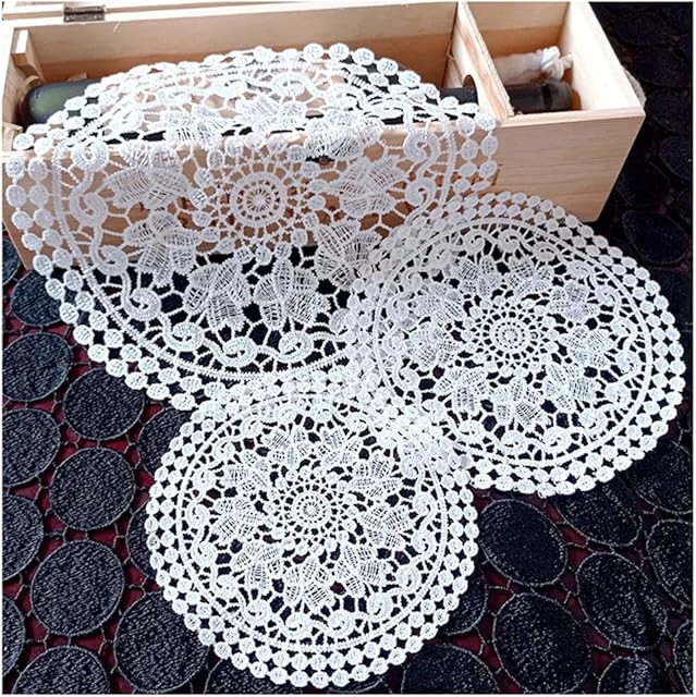 Egurs 3 Pieces White Round Lace Doilies Crochet Handmade Lace Coaster Placemat Rustic Table Doilies Decoration Crochet Doily for Kitchen Party Wedding Tableware Dreamcatcher 25/30/35 cm Tendril