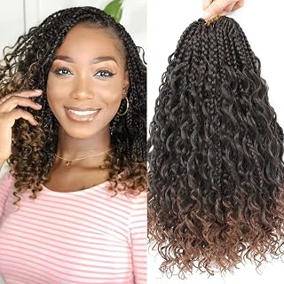 8 Packs Goddess Bohemian Box Braids Crochet Hair For Black Women- 14 Inch Curly Ends,1b 30 Ombre Crochet hair Synthetic Braiding Hair Extensions
