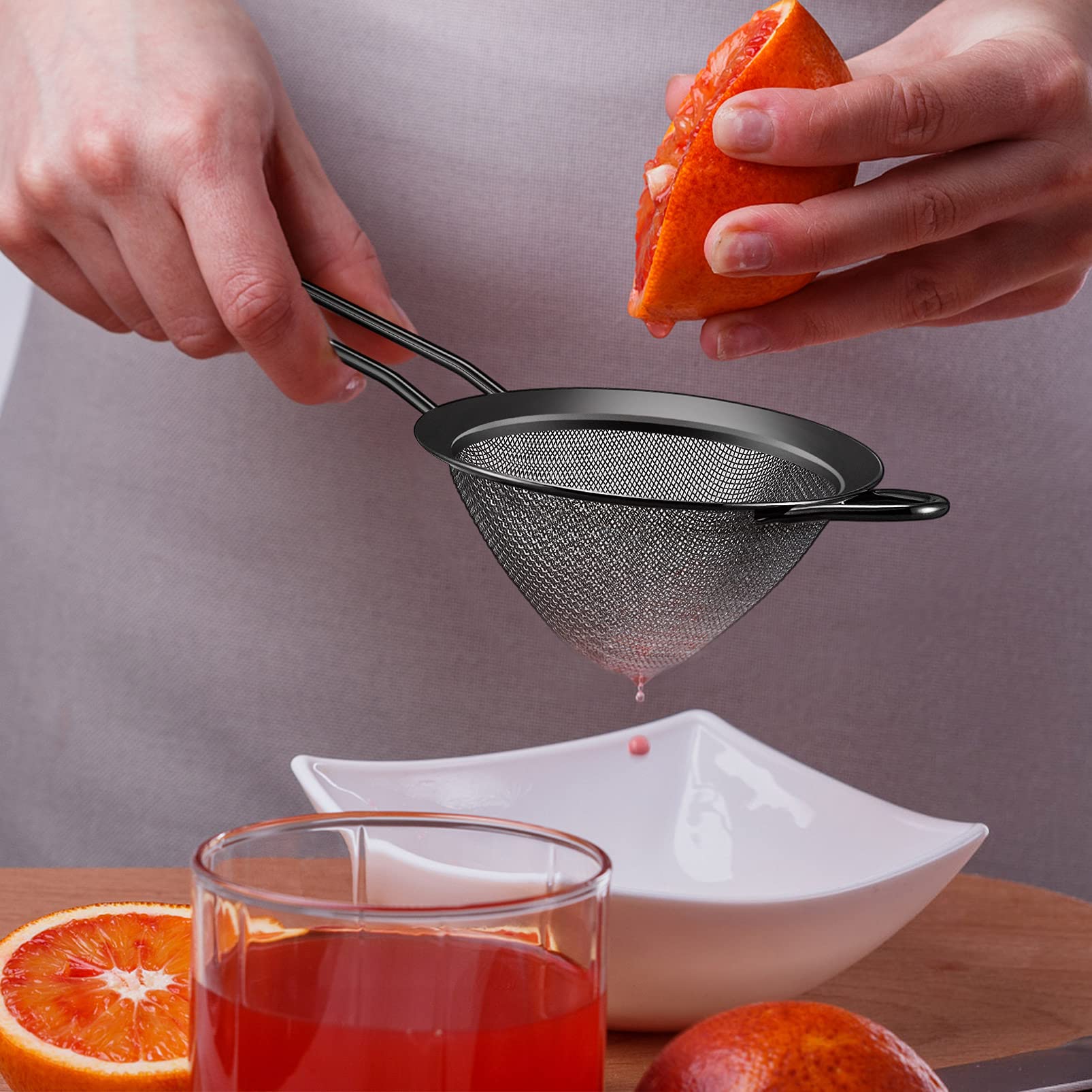 TeamFar Fine Mesh Strainer, 3.3" Stainless Steel Tea Strainer With Long Handle – For Cocktails, Coffee, Flour