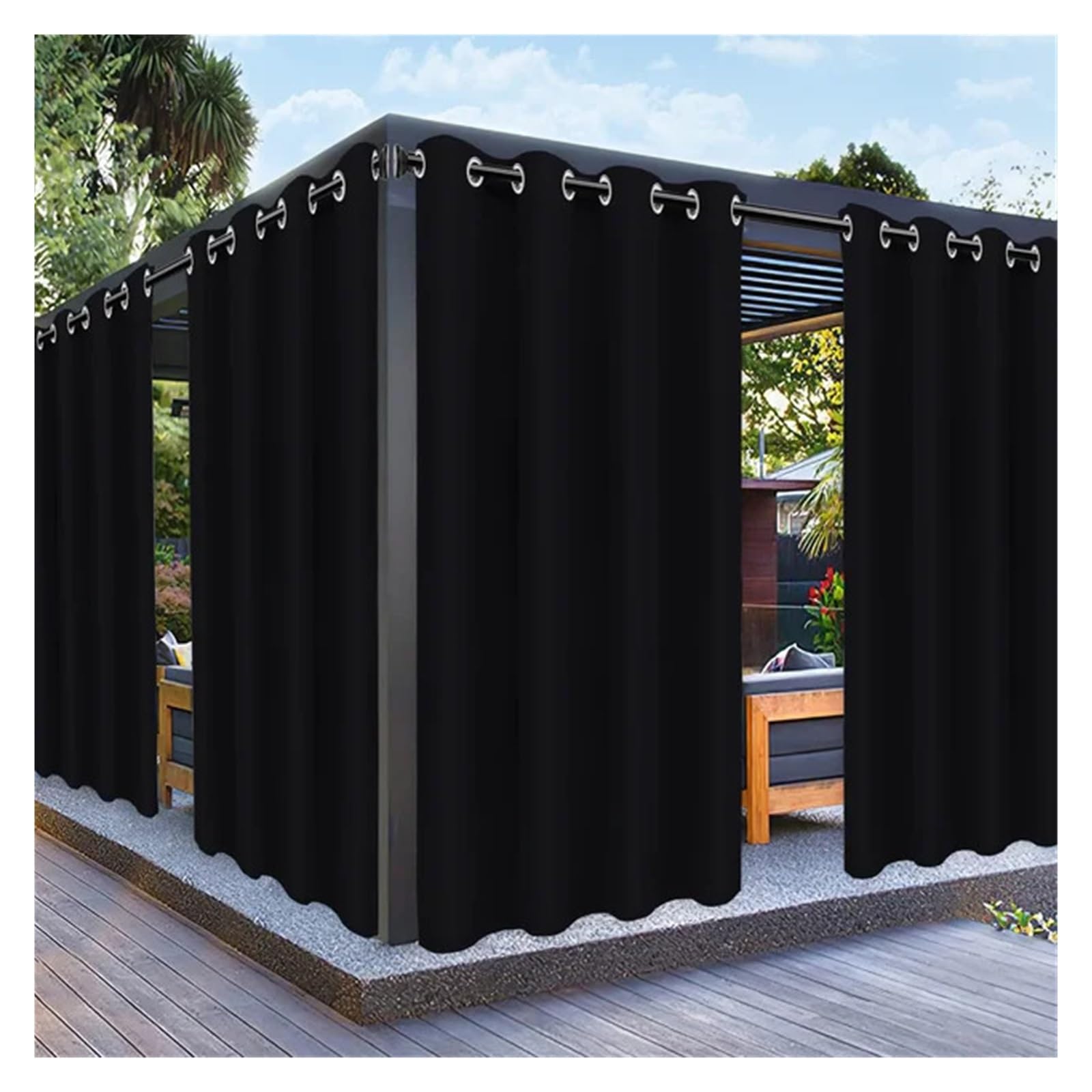 Zymjzbetic Pergola Curtain 1PC, Waterproof Outdoor Polyster Grommet Top Curtain, For Gazebo, Porch, Pergola and Patio Decoration(Black,GROMMET TOP_W254 X H213)
