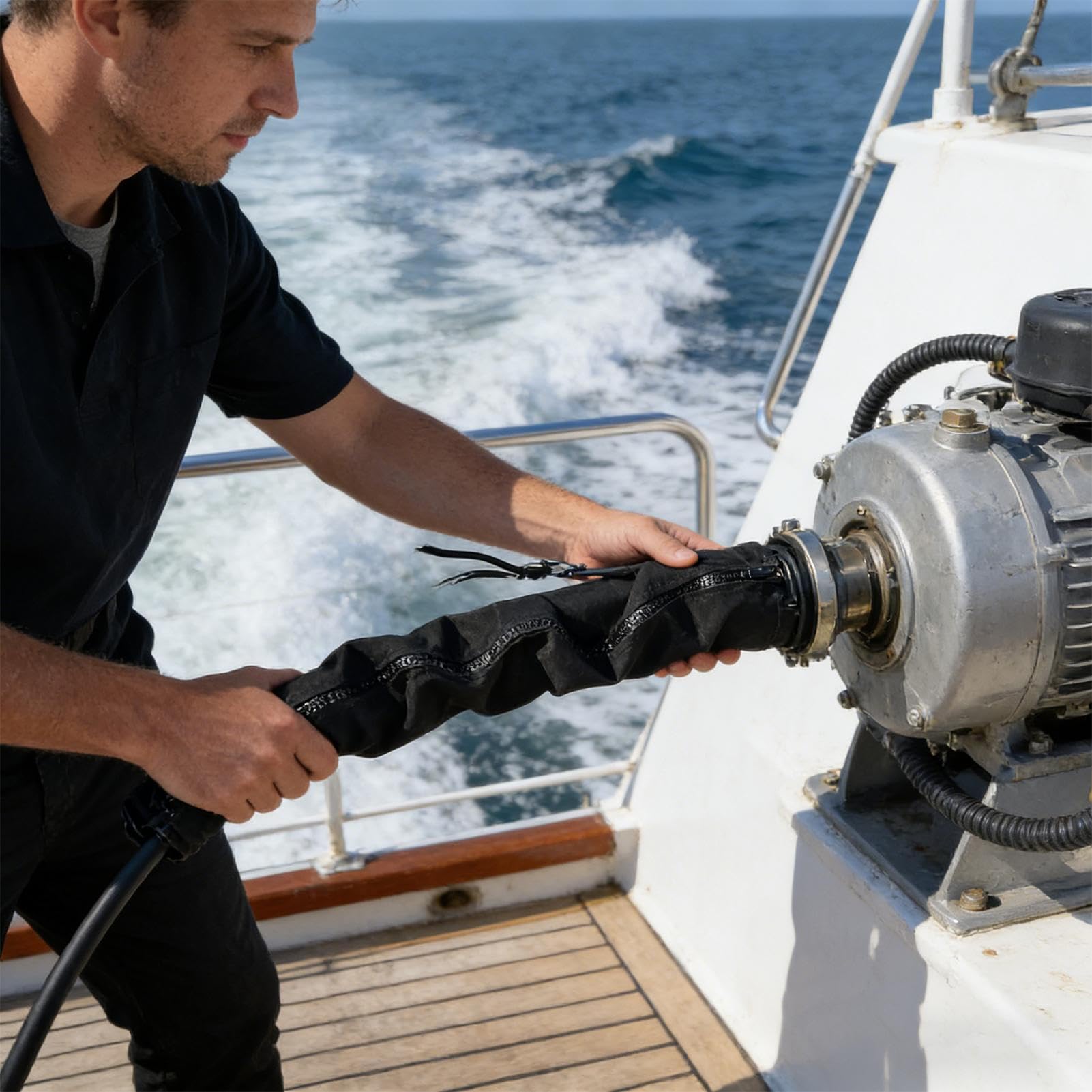 Kabelschutz mit Reißverschluss, 122,9 cm (48 Zoll) Schleppmotor-Drahthülse, Angelausrüstung, Zubehör für Boote, Rigging-Schutz, schwarzes Marine-Boot, Außenbord-Angelausrüstung