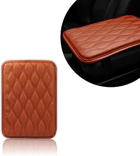 QODOLSI Pack-1 Car Armrest Box Pad, Auto Center Console Cover Pad, Universal Car Armrest Seat Box Cover, Waterproof Leather Auto Armrest Cover Protector (Brown)