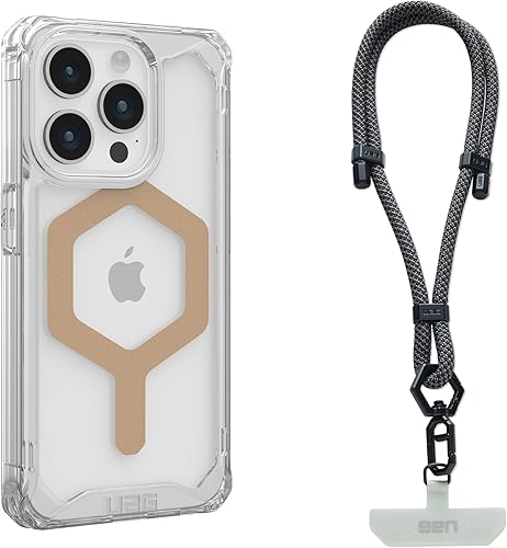 URBAN ARMOR GEAR UAG - Funda diseñada para iPhone 15 Pro Plyo IceGold de 6.1 pulgadas, compatible con MagSafe Bundle con cordón UAG para teléfono