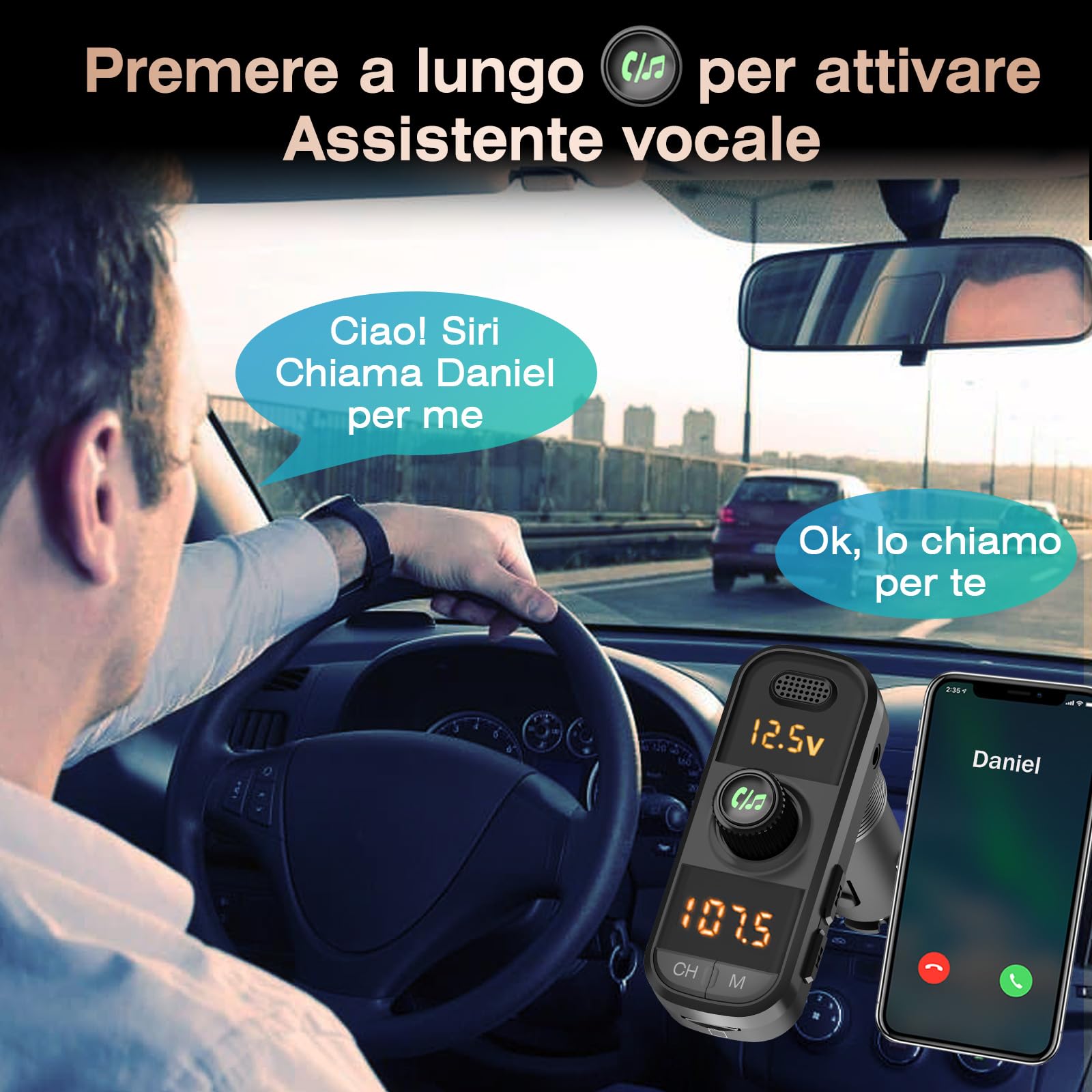 GizmoVine Trasmettitore FM Bluetooth per Auto, Adattatore Radio Musicale MP3 con QC3.0 e PD Carica Rapida, Doppio Display Digitale, Chiamata Vivavoce, Supporto U-Disk, Scheda SD, Interfaccia Aux
