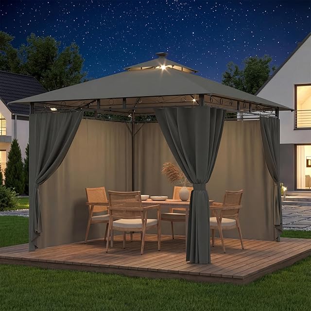 Devoko Devoko Garden Pavillon 3x3 Wasserdicht Stabil Winterfest Deluxe Gazebo, UV-Schutz 50+ Doppellagiges Grilpavillons mit seitenwänden — Pavillons