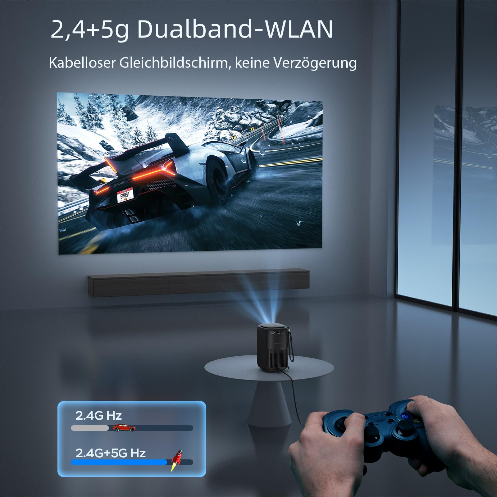 Proiettore [correzione trapezoidale/messa a fuoco elettrica] WiFi Bluetooth 1080P Full HD 4K Supporta Lisowod Mini proiettore 20000L Home Cinema Proiettore Portatile Compatibile con TV Stick/PS5/HDMI