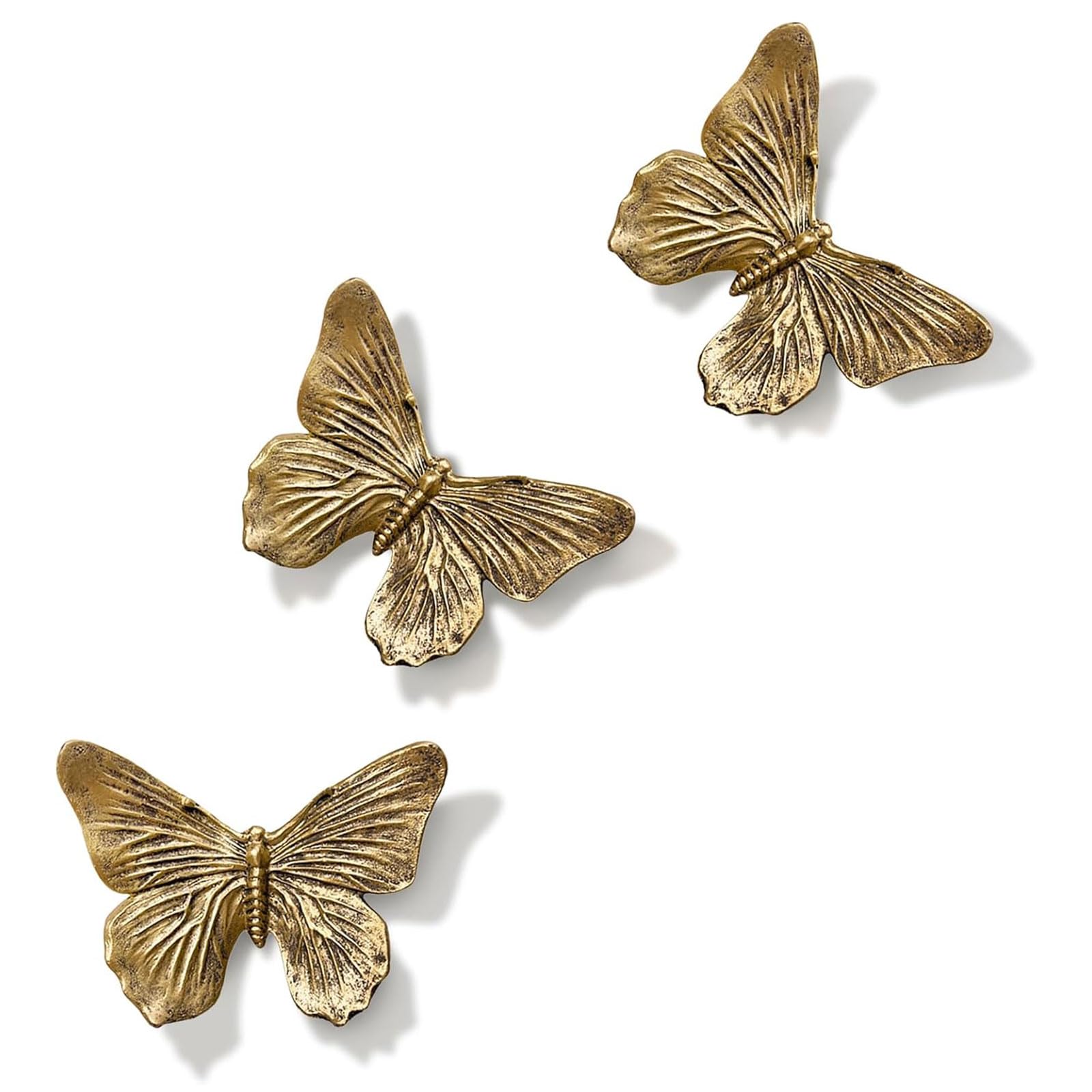 Glamoreal 3D Butterfly Wall Decor, Resin Wall Art, Antique Copper, Set of 3