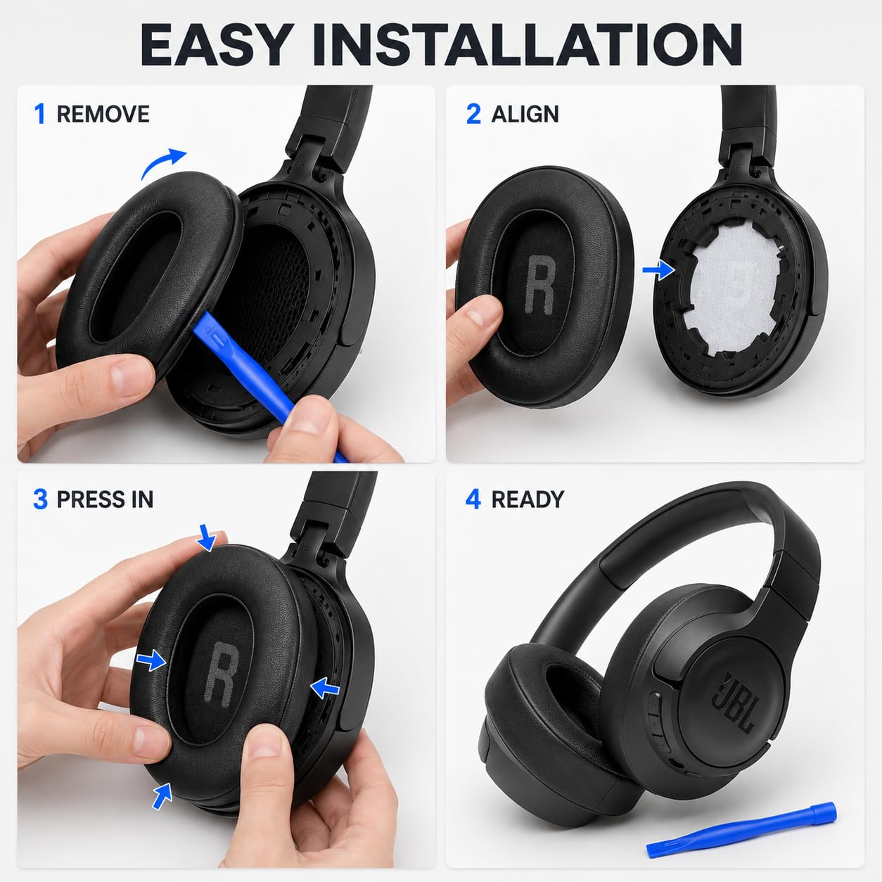 Street27 Replacement Earpads Compatible with JBL Tune 700BT, 710BT, 720BT, 750BT, 750BTNC, 760NC & 770NC Headphones, Memory Foam Protein Leather Ear Cushions, Black — Amazon image 8