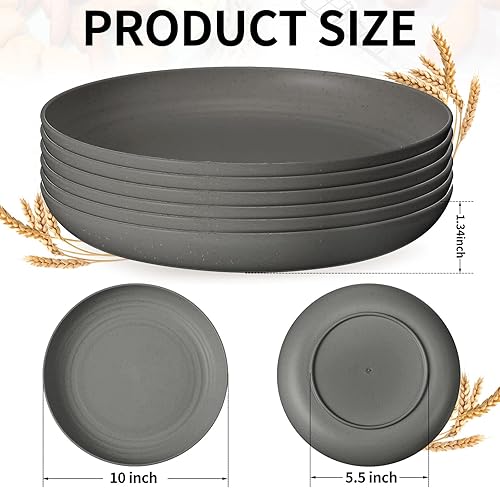 Miniatura 6 de Zopeal 15 platos de paja de trigo de 10 pulgadas, ligeros, irrompibles, platos de plástico reutilizables, aptos para microondas, para niños, niños y