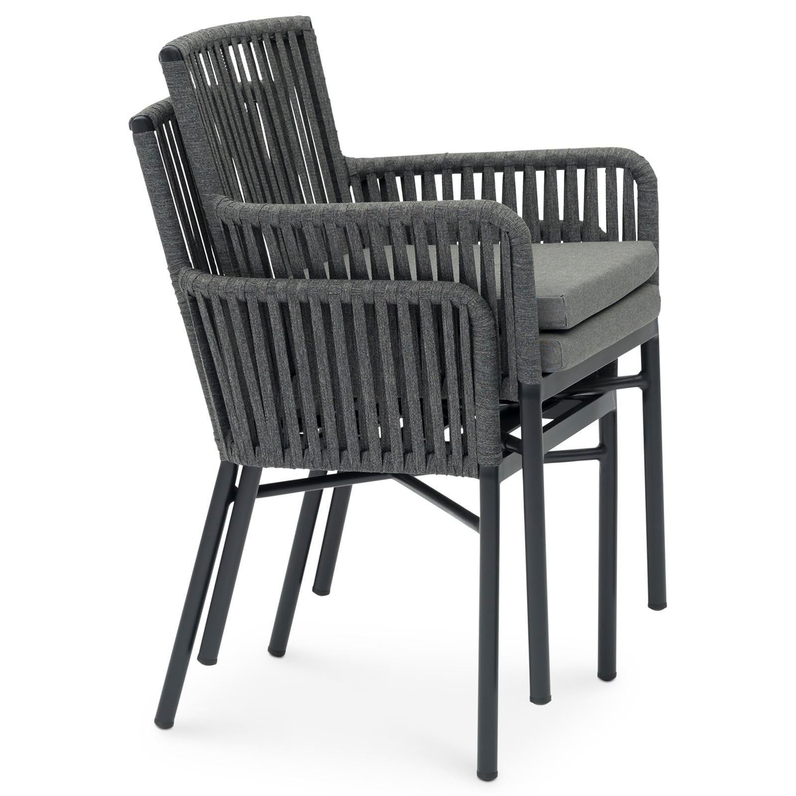 IDIMEX Gartenmöbel-Set AFUERA Tisch mit 8 Stühlen, Schwarz - Outdoor Essgruppe für bis zu 8 Personen, wetterfest und pflegeleicht, Wasserabweisende Sitzkissen, ideal für Terrasse, Balkon und Garten