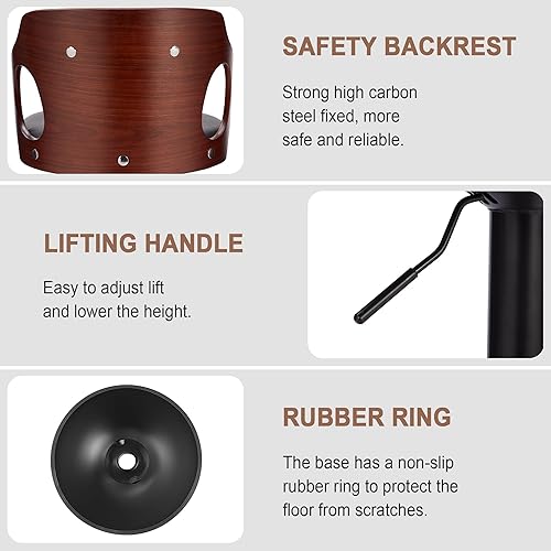 Miniatura 4 de VECELO Juego de 2 taburetes de bar, taburetes de altura de mostrador con respaldo de madera curvada, reposabrazos y reposapiés, asiento acolchado de