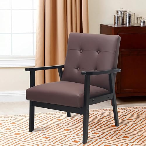 Miniatura 6 de AUA CROWN Mid-Century - Sillas decorativas modernas de piel sintética marrón para sala de estar, dormitorio, habitación, 25.4 x 30.51 x 28 pulgadas,