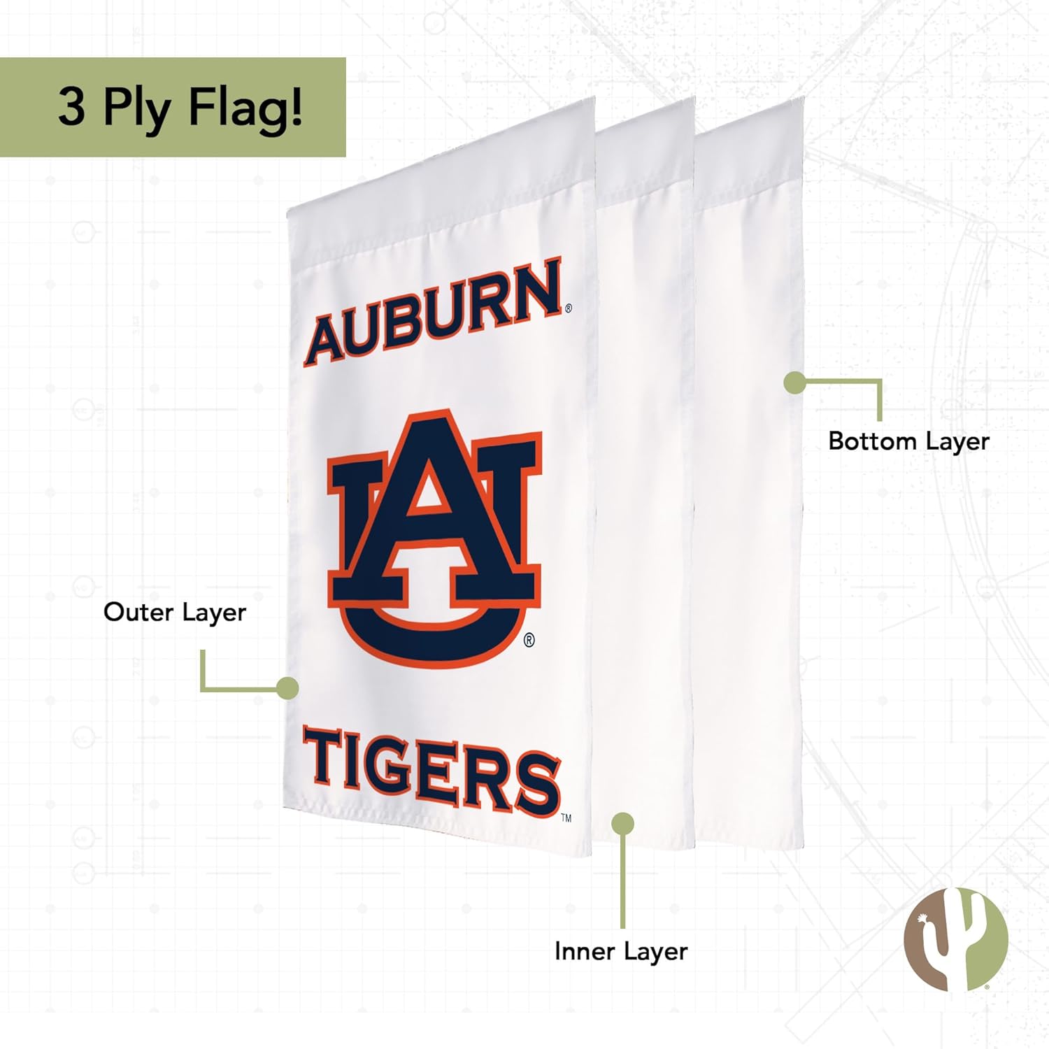 Desert Cactus Auburn University AU Garden Flag – 19 x 12 inch Auburn Tigers Banner, For Outdoor Display and Events (Design F) - Image 3
