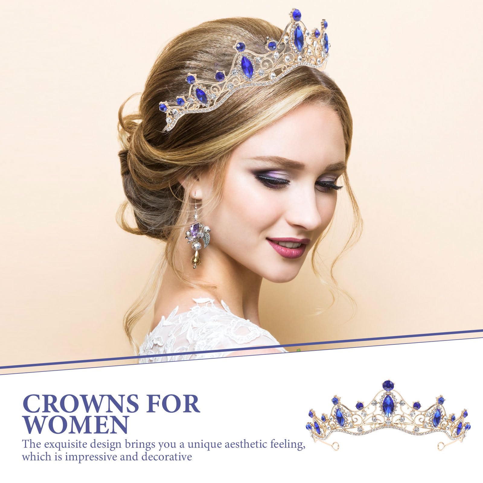 FOMIYES Barock Krone Tiara FüR Damen - Handgefertigte Brautkrone Mit Blauen Steinen, Ideal FüR Hochzeit, Geburtstag, Party, AuffüHrung