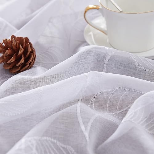 Miniatura 3 de Topick Cenefa transparente blanca con diseño bordado de hojas, bolsillo para barra, dormitorio, sala de estar, cenefas de ventana, 1 panel de 18