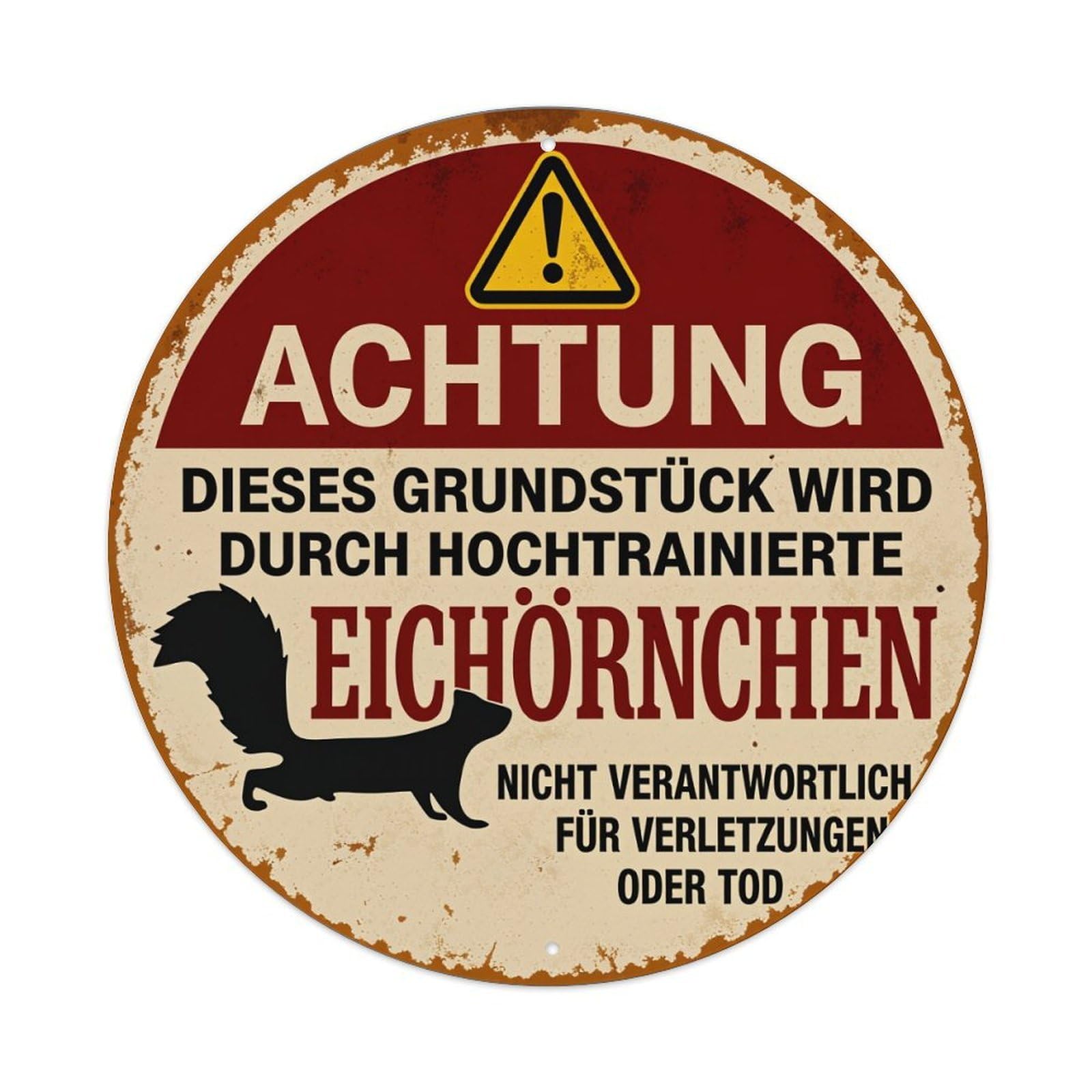 Attention Squirrel Warning Sign Humorous Vintage Round Tin Sign Vintage Style Metal Sign Home Bar Garden Wall Plaque Decor Metal Poster 8x8 Inch