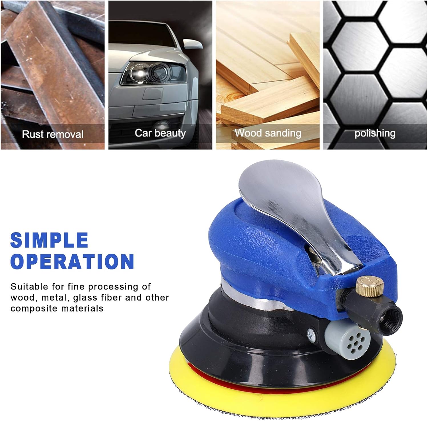 Air Sander Pneumatic lar Grinder, Polishing Burnish with 5in Grinding Disc, 9000rpm Speed Pneumatic Tool for Woodw and Hardware Industries,
