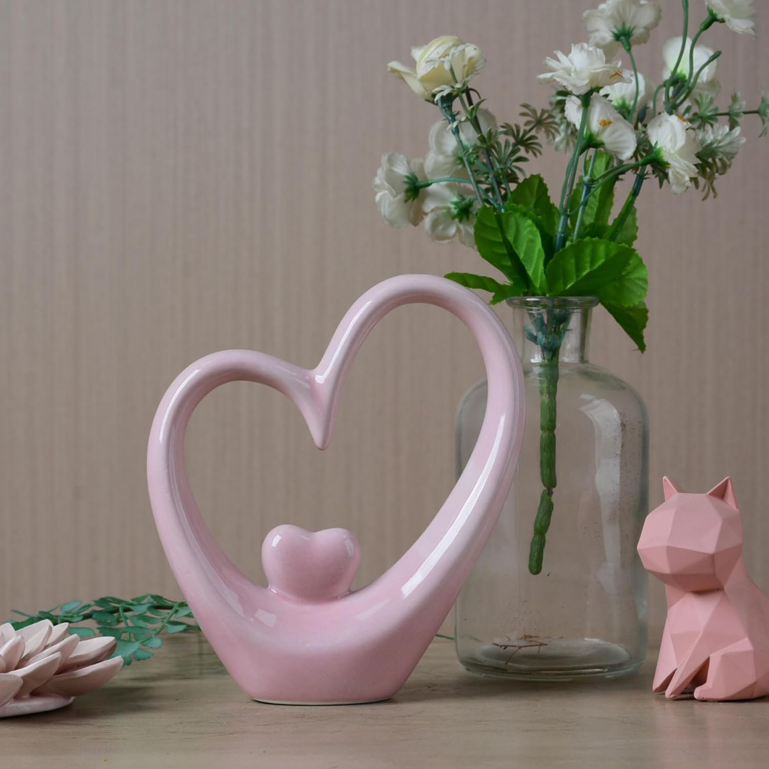 HAUCOZE Home Decor Modern Sculpture Arts Heart Gifts Collectible Figurines Bookshelf Desktop Statue Ceramic Crafts 6.7 inch - Image 5