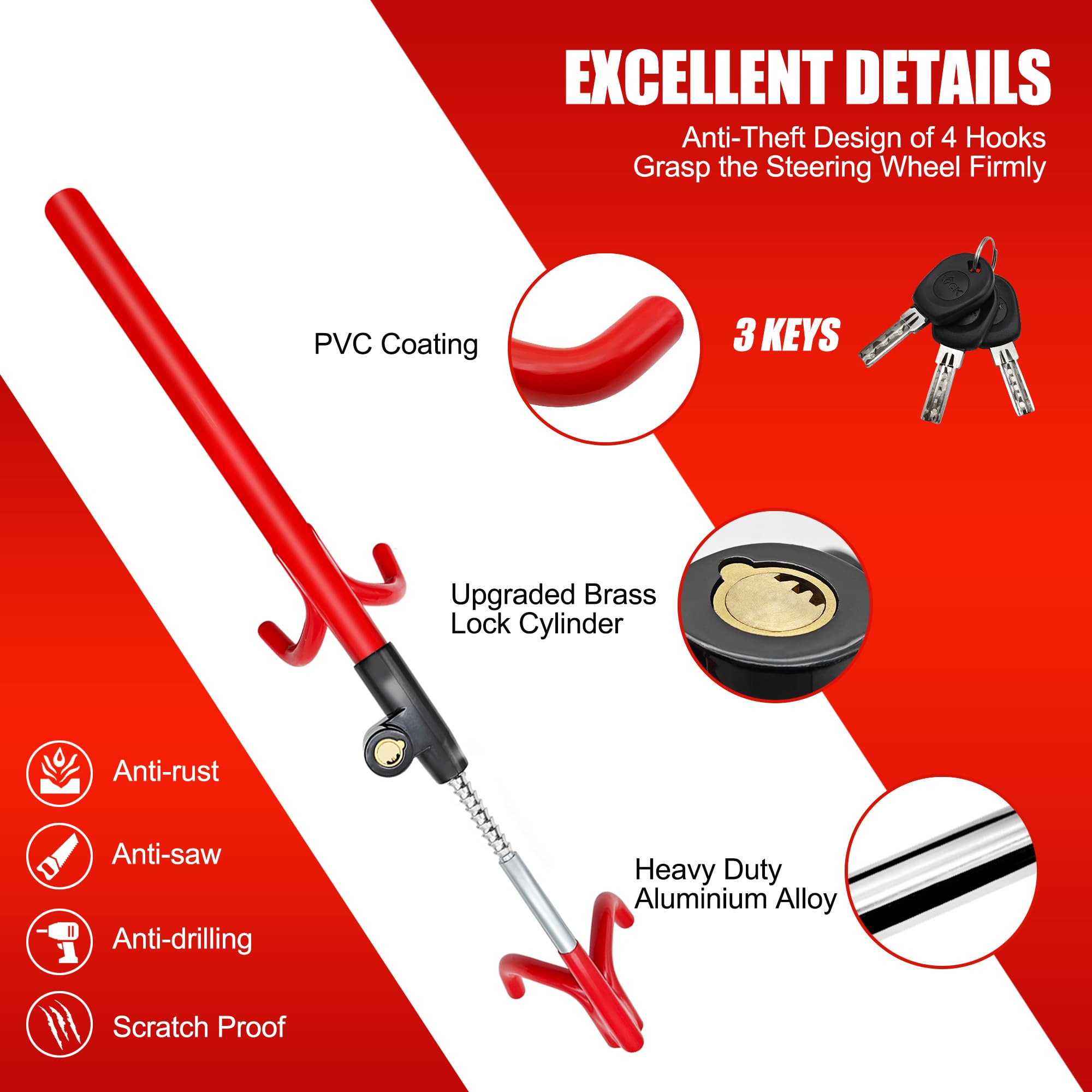 Amazon.com: KAIRAY Steering Wheel Lock Heavy-Duty Anti-Theft