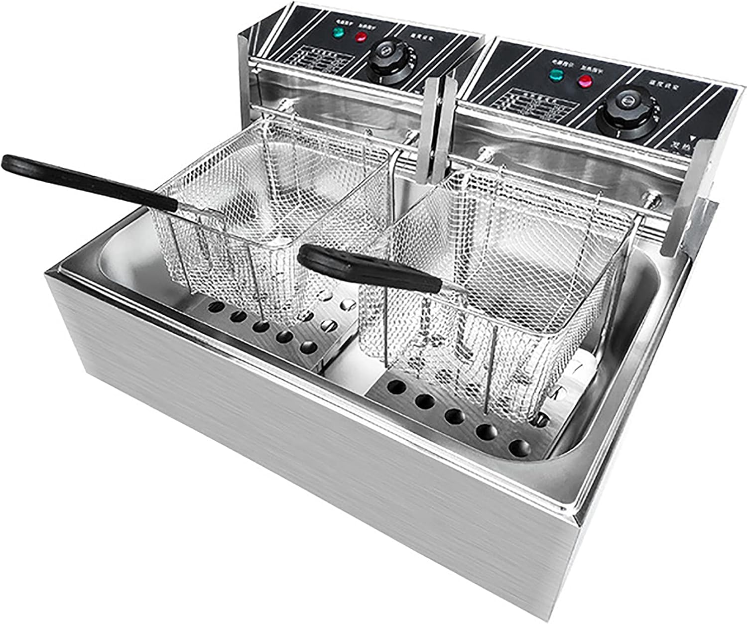 Commercial Electric Deep Fryer 2500W Stainless Steel Chip Fryer 2X6L Double Fat Tank with Temperature Control, Removable Basket, Non-Stick Oil Tank