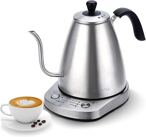Cusimax Hervidor eléctrico de cuello de cisne 1 L, hervidor de agua variable con 6 temperaturas para café y té, hervidor de acero inoxidable con